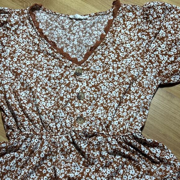 Blu Pepper Women’s Floral Short puff Sleeve S Dress boho babydoll burnt orange - Picture 5 of 7